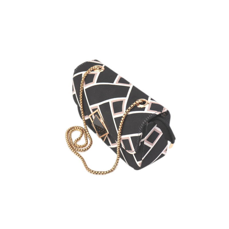 Geometric Crossbody Bag with Gold Chain and Black Square Buckle