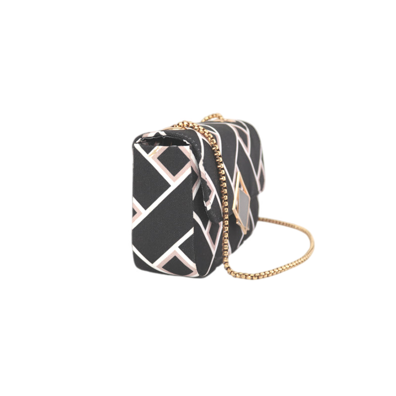 Geometric Crossbody Bag with Gold Chain and Black Square Buckle