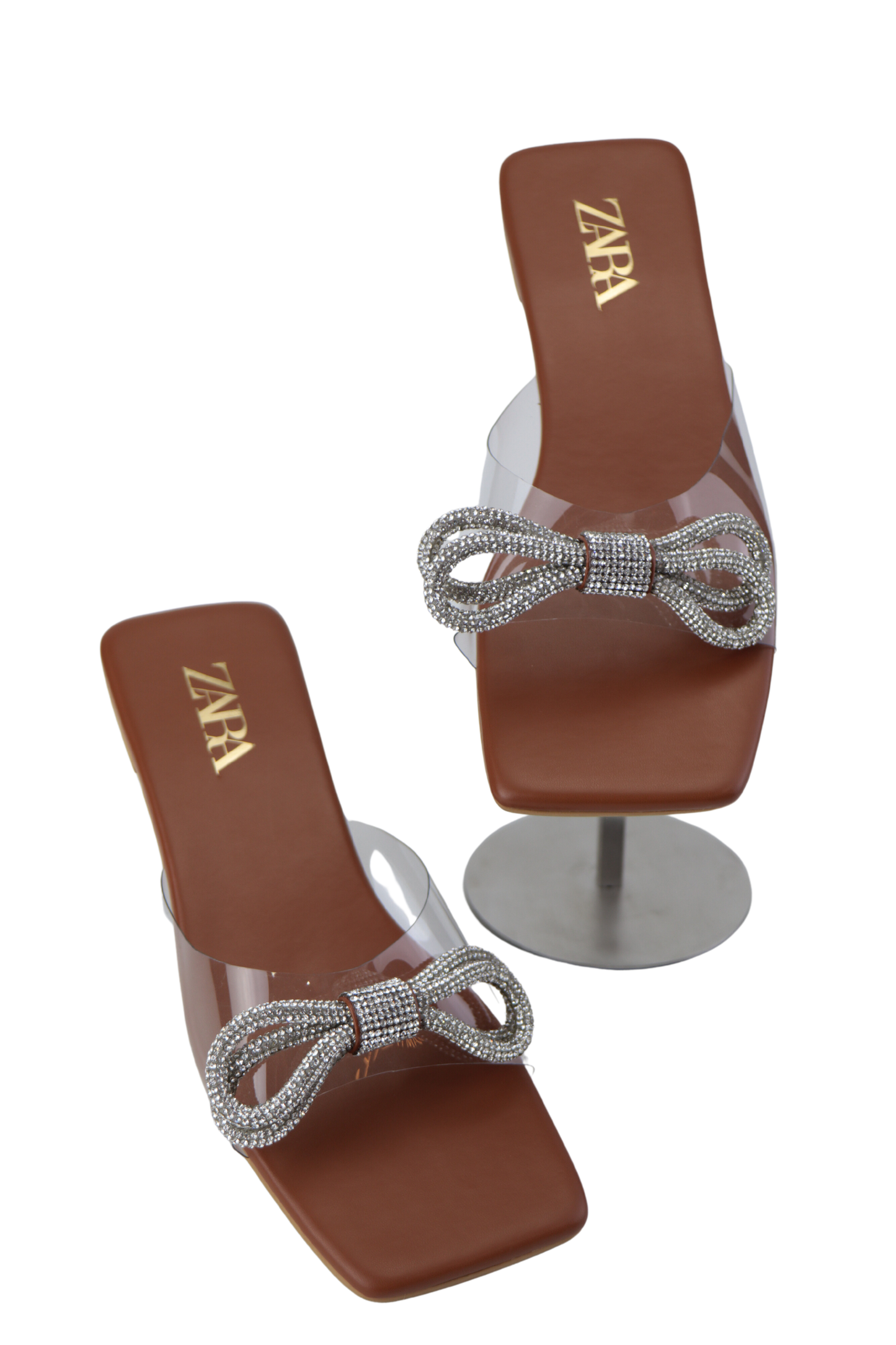 Women's Transparent Rhinestone Bow Sandals with Flat Heels