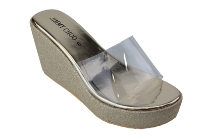 Stylish Glittering Transparent Clear Wedge Sandals