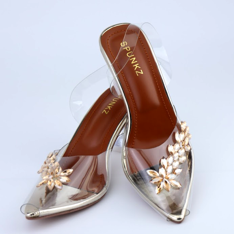 Women’s Transparent Slingback Flower Rhinestone Peep Toe Heels Sandals By Spunkz