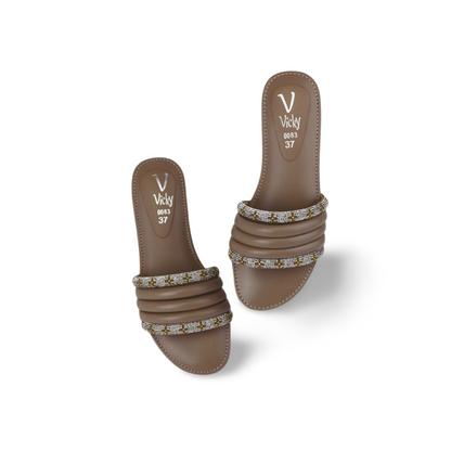 Women's Double Rhinestone Strap Soft Slide Sandals