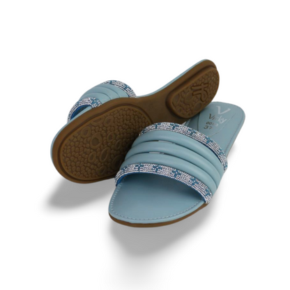Women's Double Rhinestone Strap Soft Slide Sandals