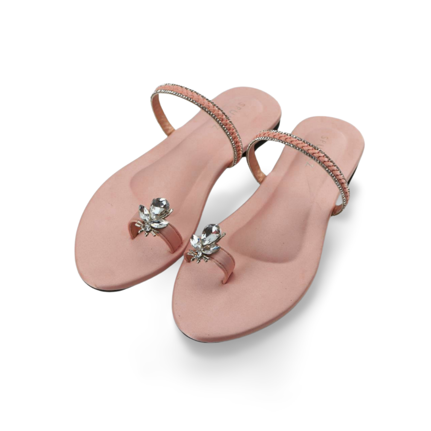 SPUNKZ Flat Sandals with Rhinestone Ankle Strap and Honeybee Buckle on Thumb