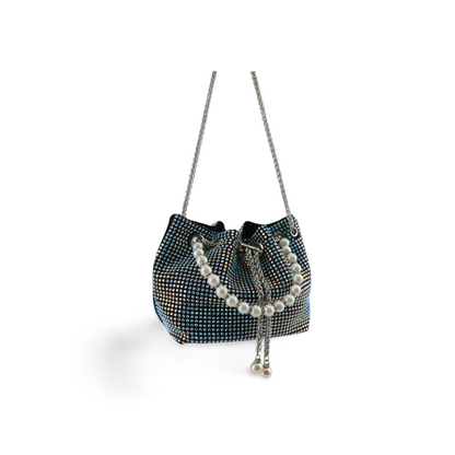 Dazzling Rhinestone Crossbody Bag for Women with Pearl Chain and Detachable Shoulder Chain