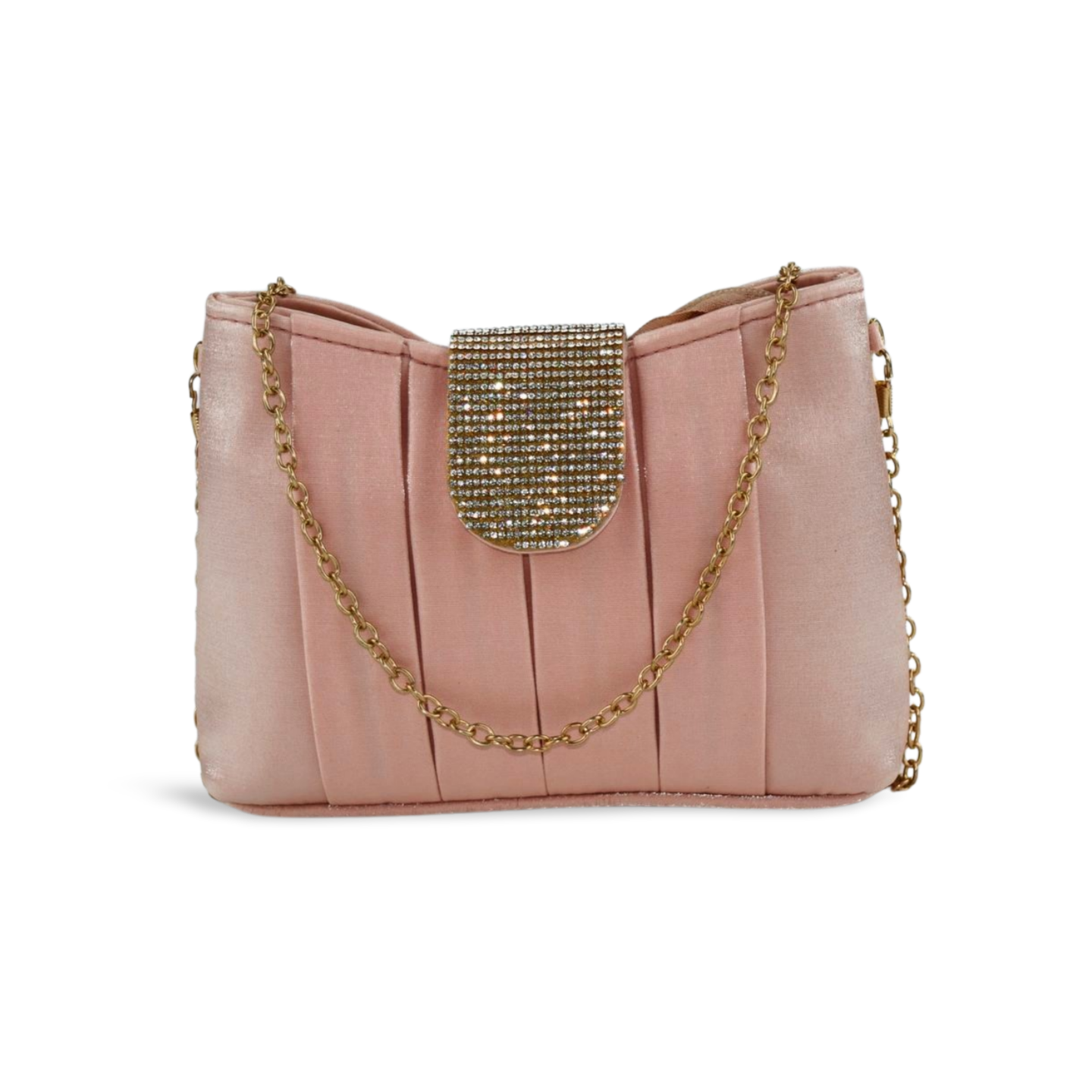 Elegant Satin Clutch Bag with Detachable Gold Chain