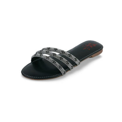 Women's Rhinestone Strap Flat Sandals, Slip on Soft Foam Open Toe Slide Sandals