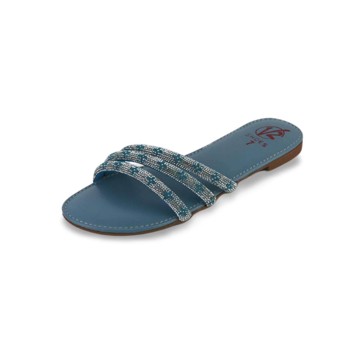 Women's Rhinestone Strap Flat Sandals, Slip on Soft Foam Open Toe Slide Sandals