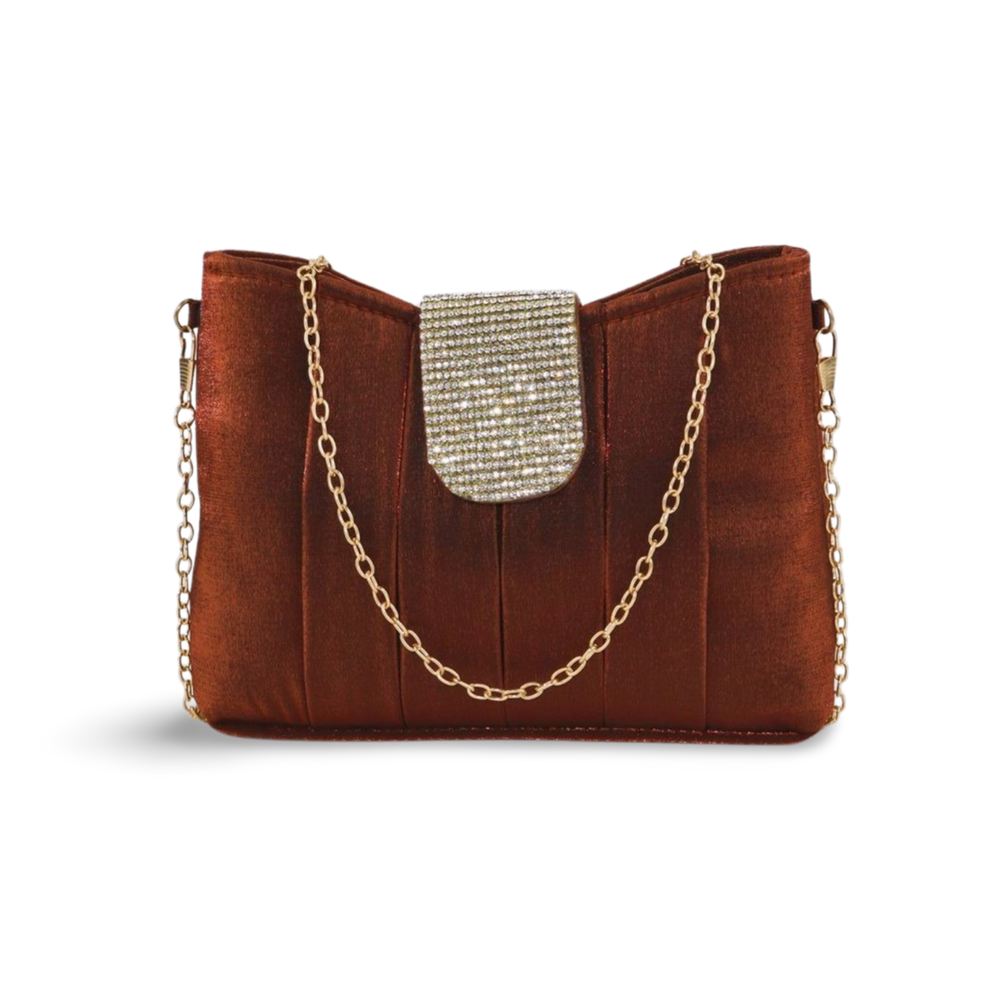 Elegant Satin Clutch Bag with Detachable Gold Chain