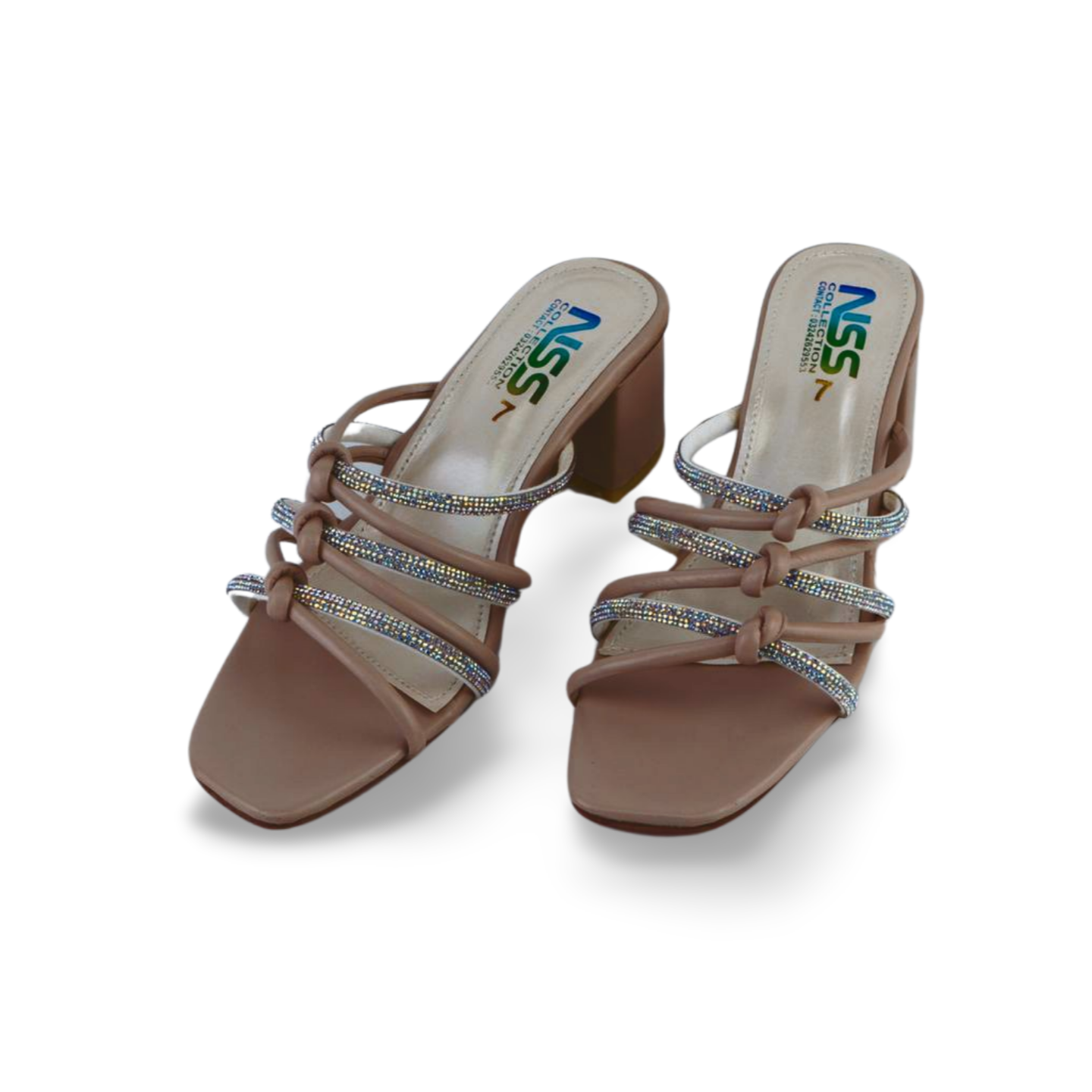 Women's Rhinestone Strappy Heels Blocks, Open Toe Low Heel Chunky Mules Sandals Dress Shoes
