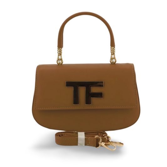 Sophisticated Faux Leather Purse with Gold TF Monogram