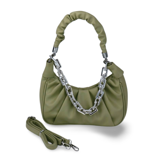 Stylish Crossbody Cloud Bag With Thick Silver Chain and Detachable Strap