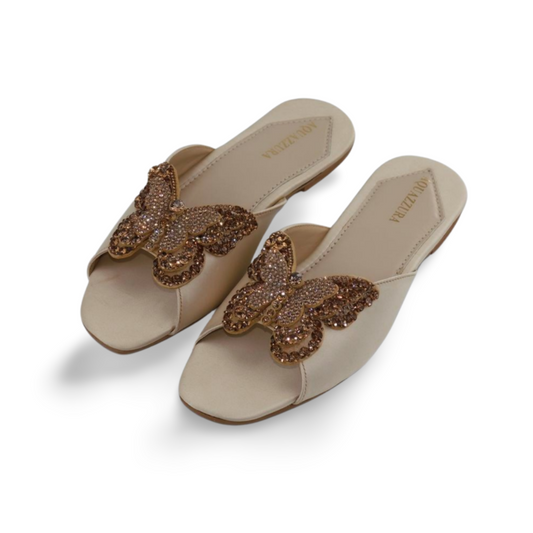 Womens Butterfly Embellished Slide Sandals