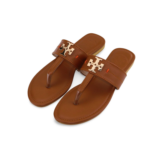 Chic Women's Flat Thong Sandals with Gold Logo