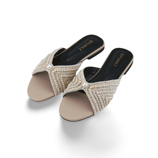 Elegant Pearl Embellished Flat Sandals