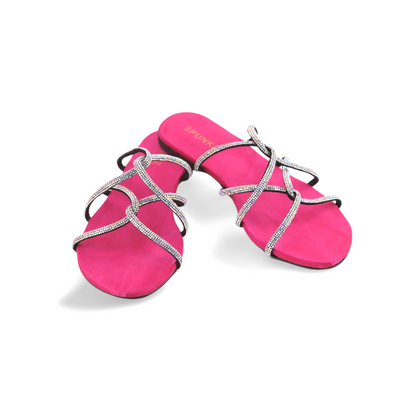 Women's Fashion Flat Sandals with Rhinestones Straps By Spunkz