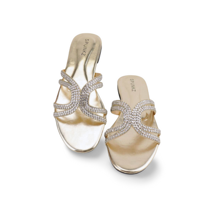 Spunkz Women's Sparkly Flat Sandals with Embellished Straps