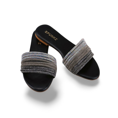 Women's Slide Sandals with Rhinestone Embellishments