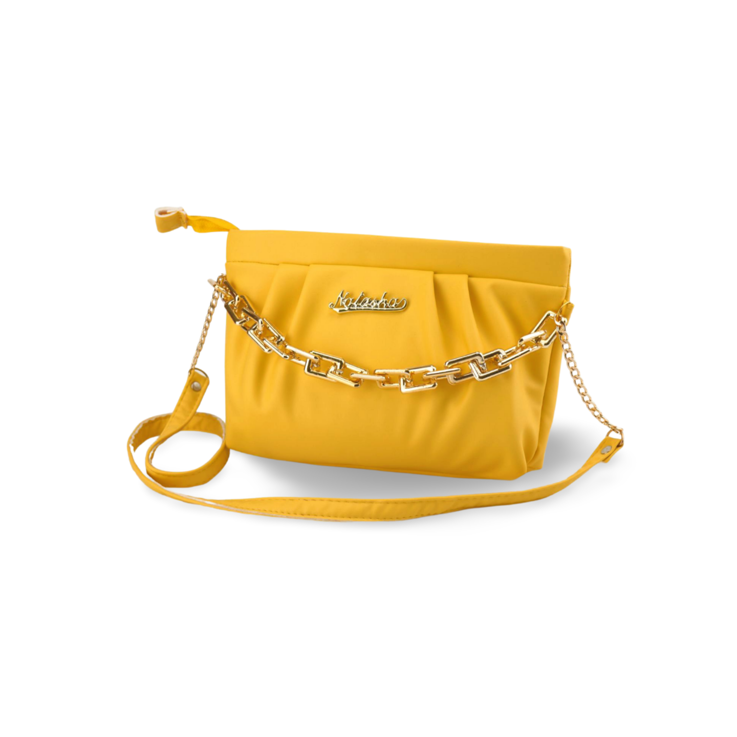 Stylish Ruched Shoulder Bag with Gold Chain For Women