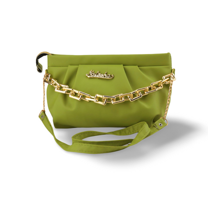 Stylish Ruched Shoulder Bag with Gold Chain For Women