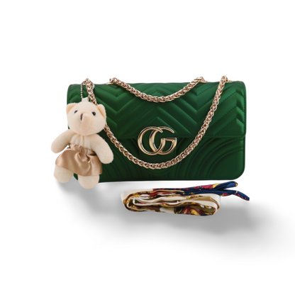 Luxurious Crossbody Shoulder Bag with Detachable Teddy Bear Charm-Art 2015