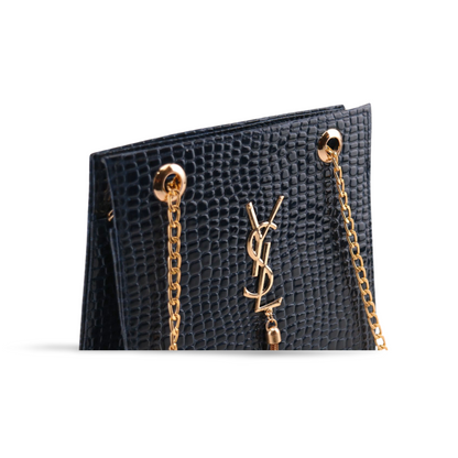 Gold Textured Leather Crossbody Bag with Chain Strap