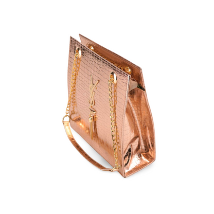 Gold Textured Leather Crossbody Bag with Chain Strap