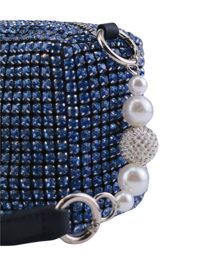 Heiress Pouch, Luxury Women's Diamond Rhinestone Mesh Pearl Handle Silver Stainless Steel Chain Purse