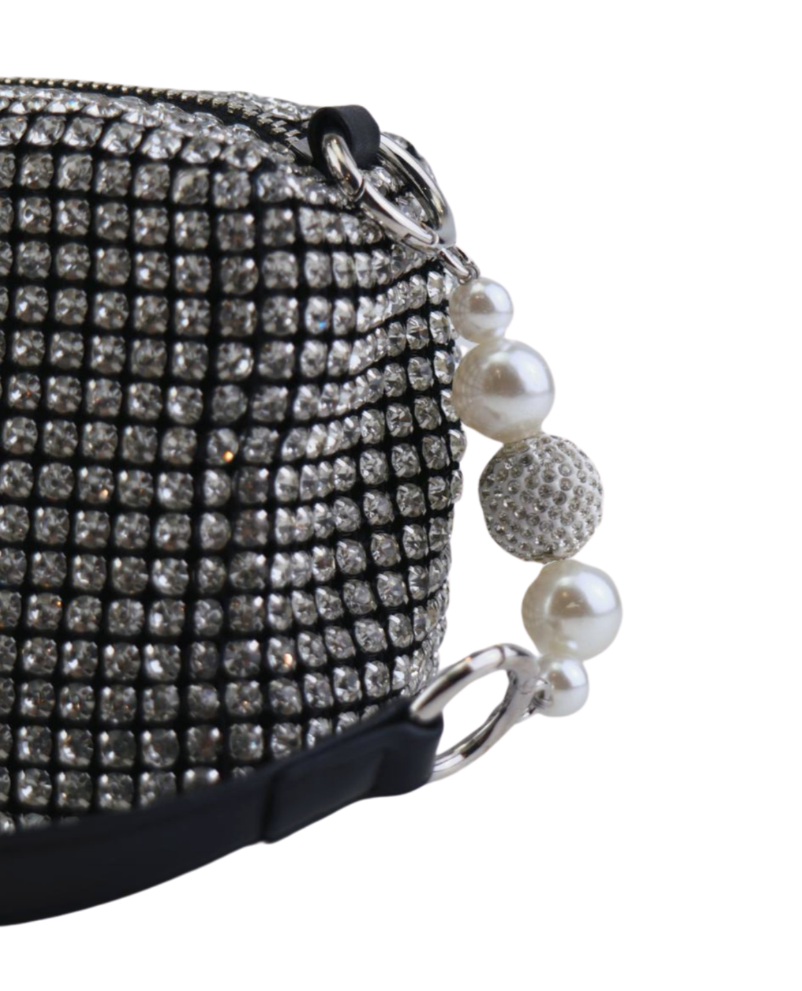 Heiress Pouch, Luxury Women's Diamond Rhinestone Mesh Pearl Handle Silver Stainless Steel Chain Purse