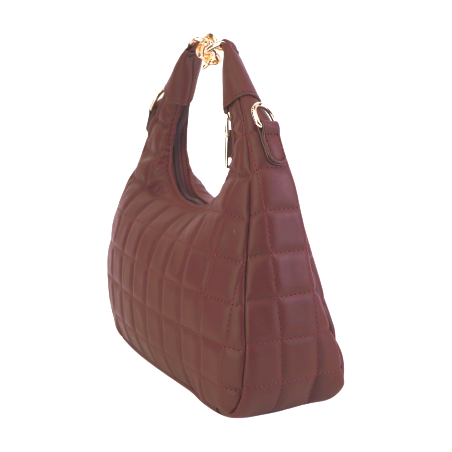 Quilted Hobo Bag with Gold Chain Handle and Shoulder Strap