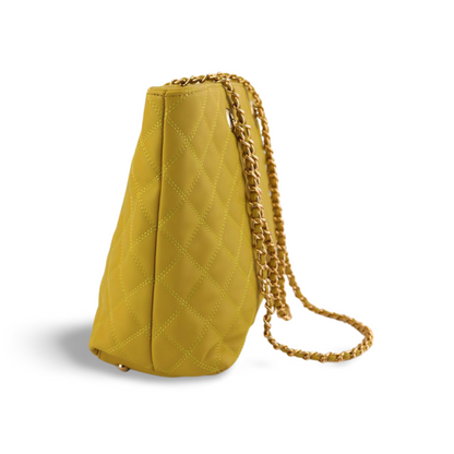 Yellow Quilted Tote Bag with Gold Chain - Italian Artisan Severa Womens Luxury Crossbody Shoulder Handbag