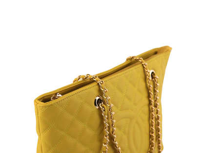 Yellow Quilted Tote Bag with Gold Chain - Italian Artisan Severa Womens Luxury Crossbody Shoulder Handbag