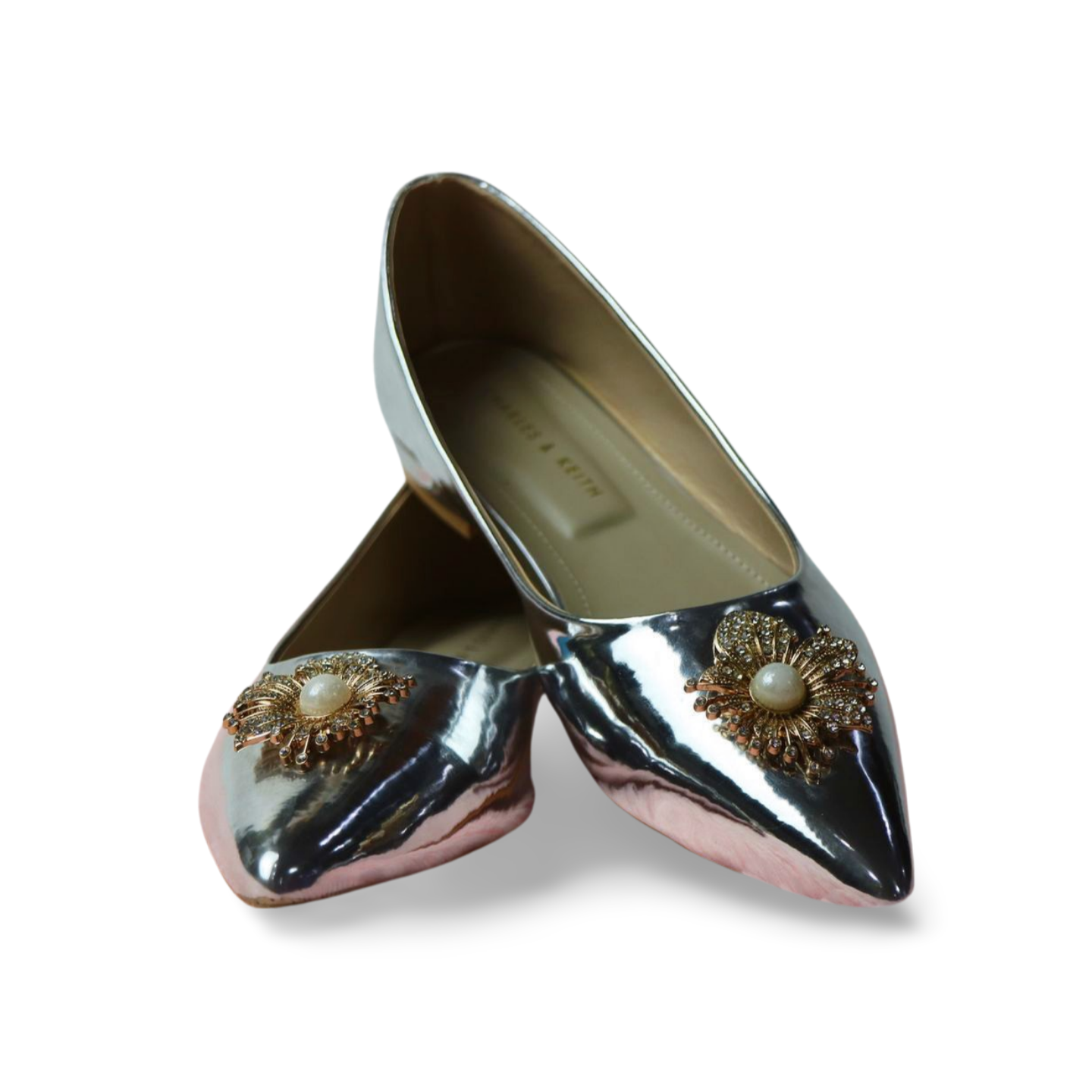 Elegant Pointed-Toe Flat Pumps with Pearl Embellishment