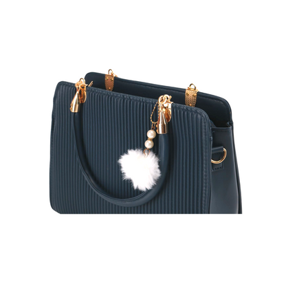 Stylish Satchel Handbag with Chic Pearl and Pom Pom Accents