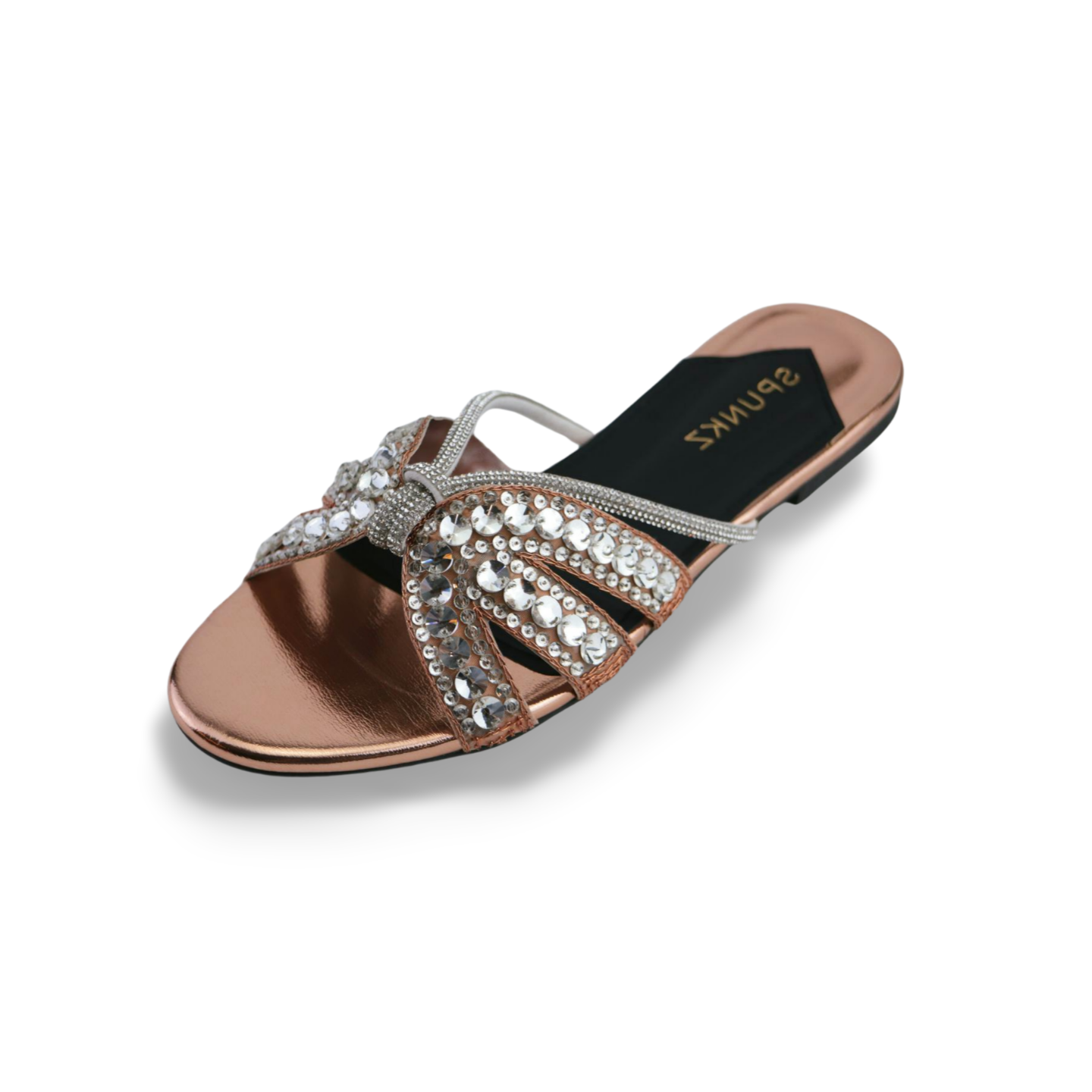 Sorrento Rhinestone Embellished Flat Sandals In Black | Larena Fashion |  SilkFred