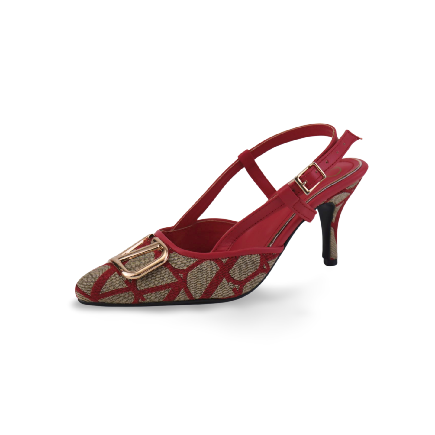 Stylish Red & Beige Vlogo Heels - Stylish and Sophisticated