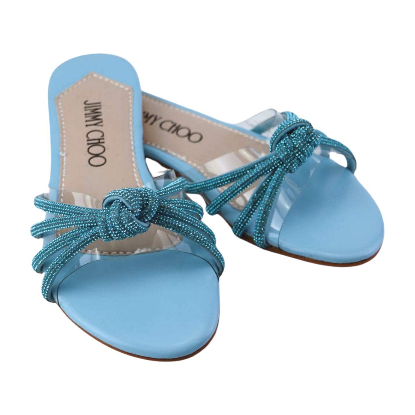Women's Transparent Flat Sandals with Colorful Rhinestone Mesh Straps