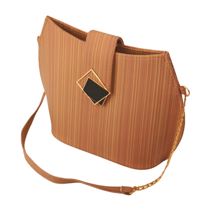Stylish Striped Shoulder Purse with Gold Chain and Square Buckle