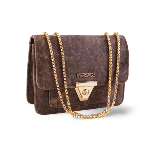 Versace Velvet Shoulder Bag with Gold Chain