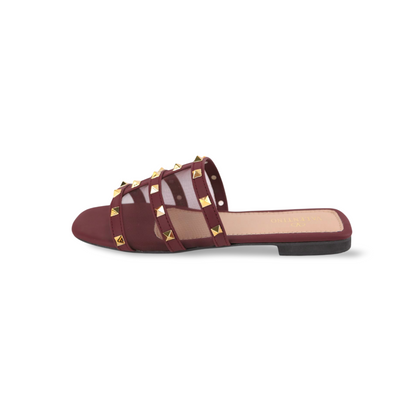 Stylish Women's Flat Sandals with Gold Stud Accents