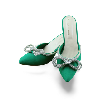 Women’s Rhinestone Double Bow Heels Sandals