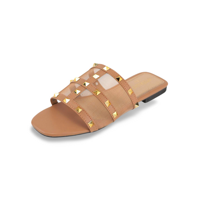 Stylish Women's Flat Sandals with Gold Stud Accents