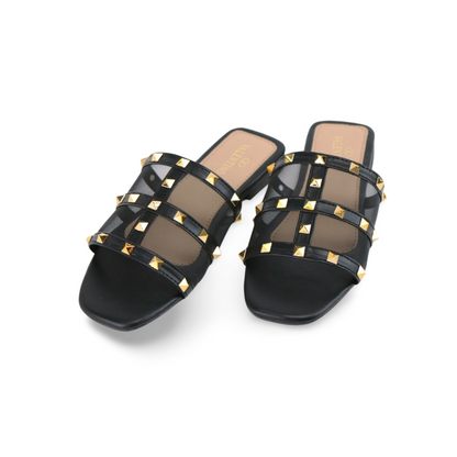 Stylish Women's Flat Sandals with Gold Stud Accents