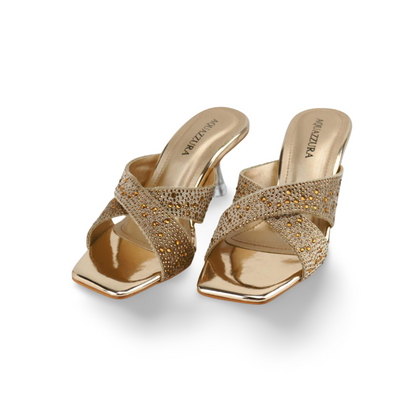 Elegant Women's Velvet Sandals with Clear Heels and Rhinestone Embolishment