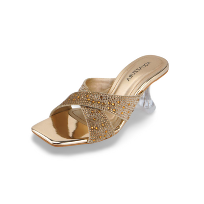 Elegant Women's Velvet Sandals with Clear Heels and Rhinestone Embolishment