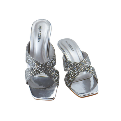 Elegant Women's Velvet Sandals with Clear Heels and Rhinestone Embolishment