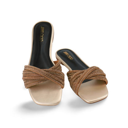 Stylish Women's Rhinestone Strap Embellished Flat Sandals