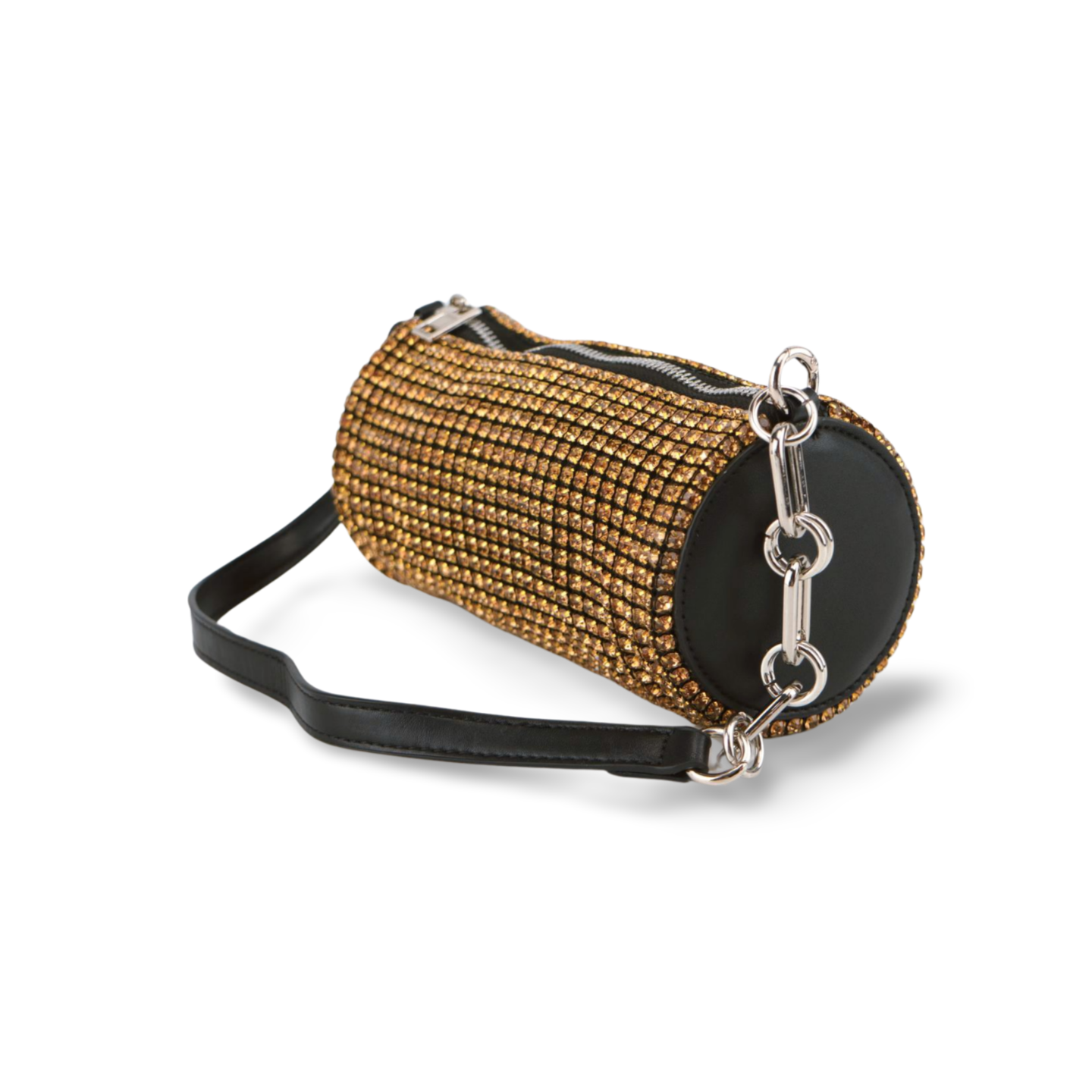 Silver and Gold Rhinestones Clutch Cylinder Evening Handbag For Women