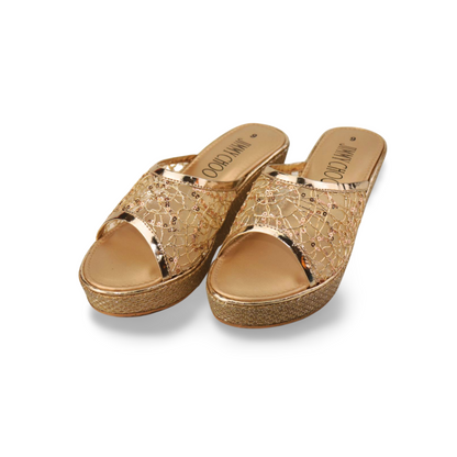 Women's Wedge Sandals with Lace and Sequins