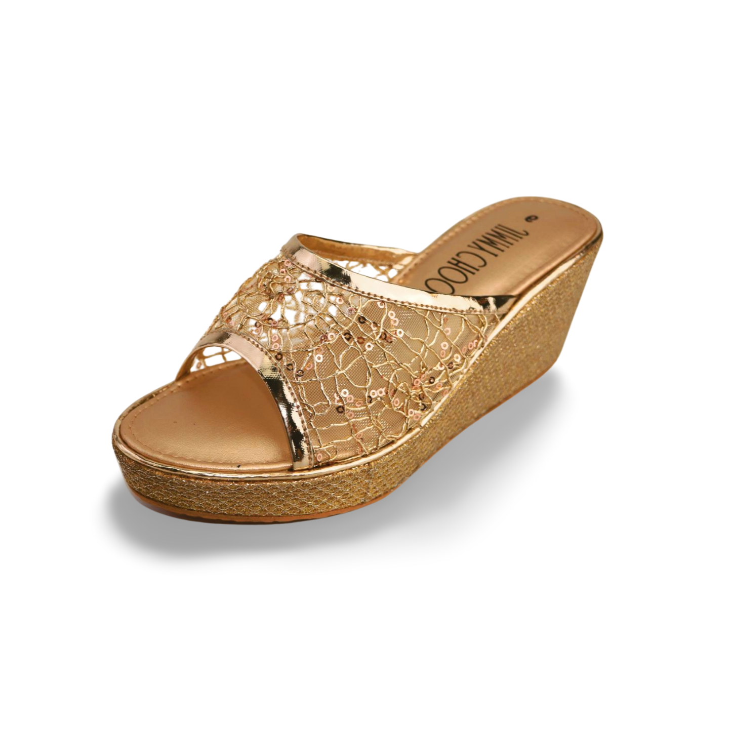 Women's Wedge Sandals with Lace and Sequins